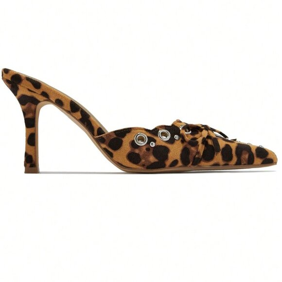 Women's Leopard Trendy High Heeled Kitten Heels Mules - Picture 5 of 6